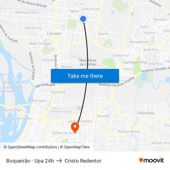 Boqueirão - Upa 24h to Cristo Redentor map