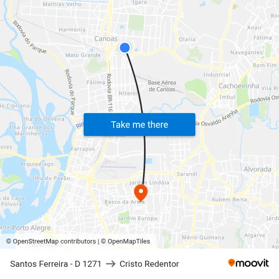 Santos Ferreira - D 1271 to Cristo Redentor map