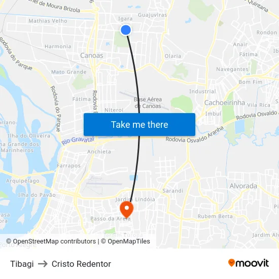 Tibagi to Cristo Redentor map