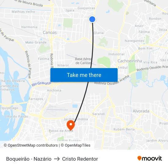 Boqueirão - Nazário to Cristo Redentor map