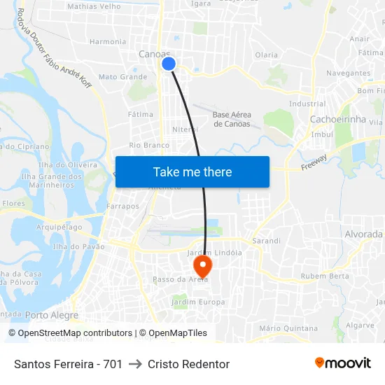 Santos Ferreira - 701 to Cristo Redentor map