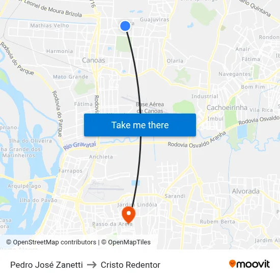 Pedro José Zanetti to Cristo Redentor map