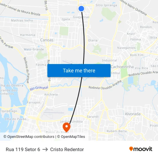 Rua 119 Setor 6 to Cristo Redentor map