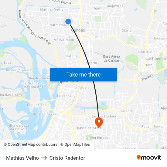 Mathias Velho to Cristo Redentor map