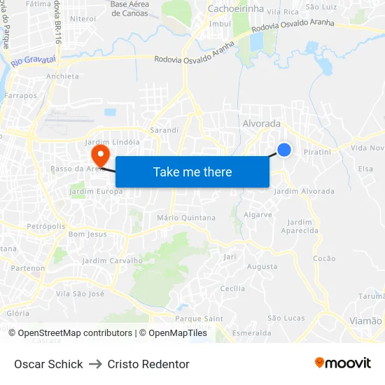 Oscar Schick to Cristo Redentor map