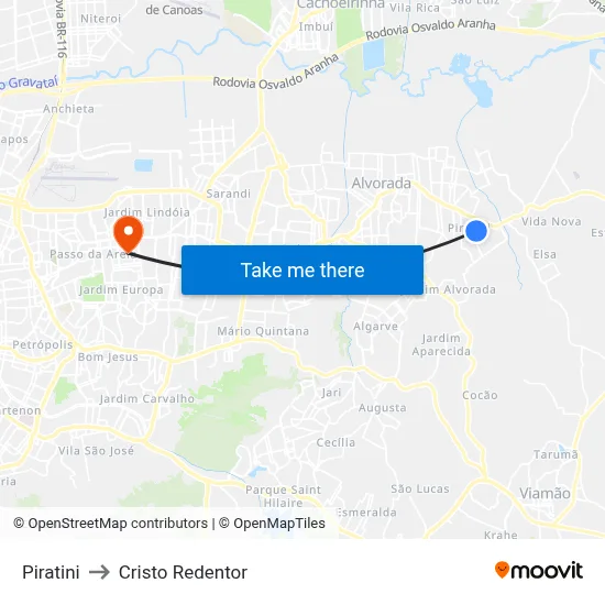 Piratini to Cristo Redentor map