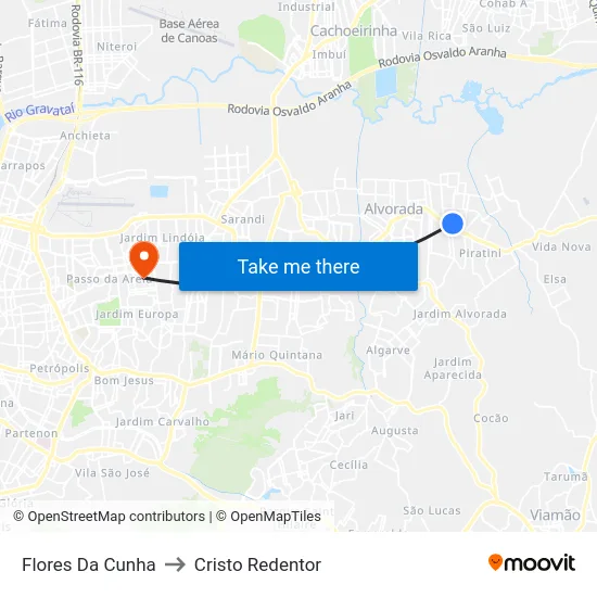 Flores Da Cunha to Cristo Redentor map