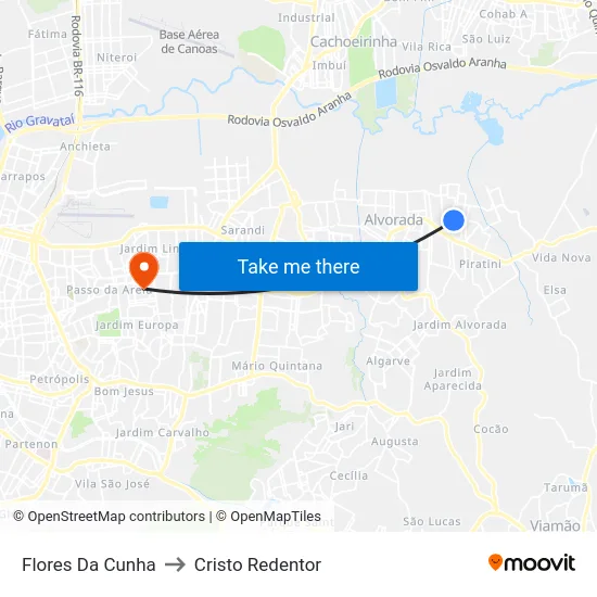 Flores Da Cunha to Cristo Redentor map