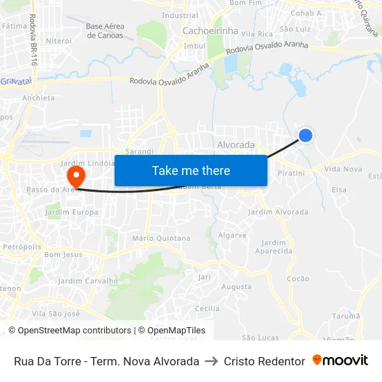 Rua Da Torre - Term. Nova Alvorada to Cristo Redentor map