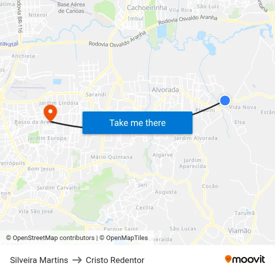 Silveira Martins to Cristo Redentor map