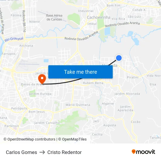 Carlos Gomes to Cristo Redentor map