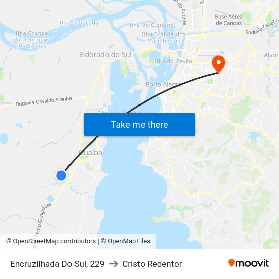 Encruzilhada Do Sul, 229 to Cristo Redentor map