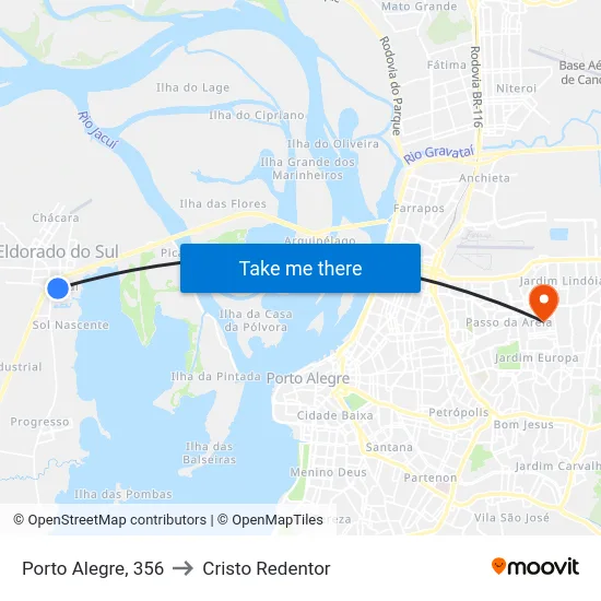 Porto Alegre, 356 to Cristo Redentor map