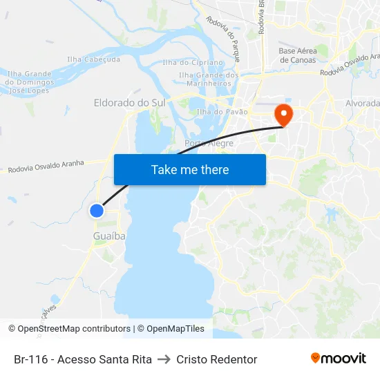 Br-116 - Acesso Santa Rita to Cristo Redentor map