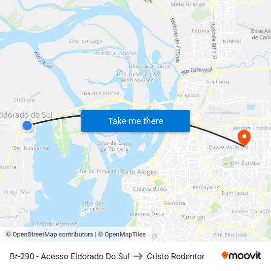 Br-290 - Acesso Eldorado Do Sul to Cristo Redentor map