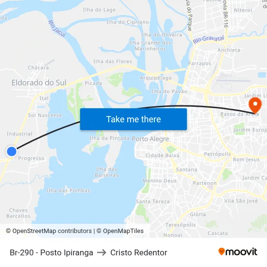 Br-290 - Posto Ipiranga to Cristo Redentor map