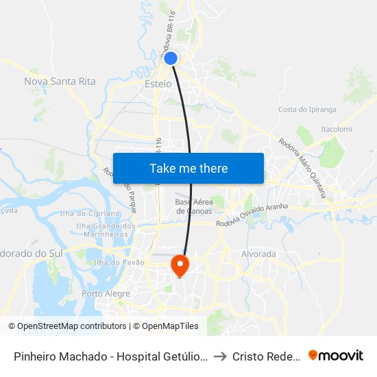 Pinheiro Machado - Hospital Getúlio Vargas to Cristo Redentor map