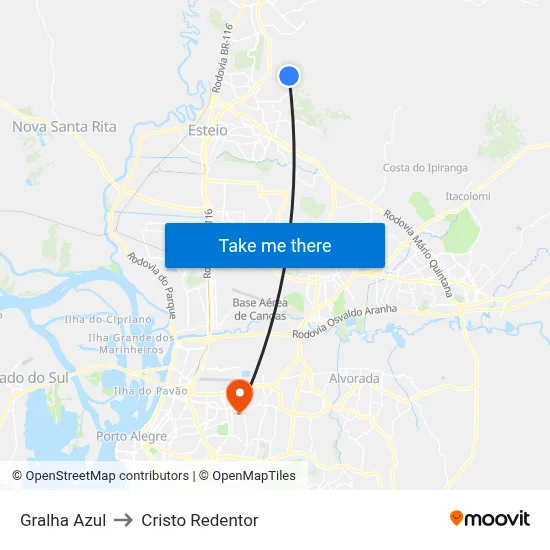 Gralha Azul to Cristo Redentor map