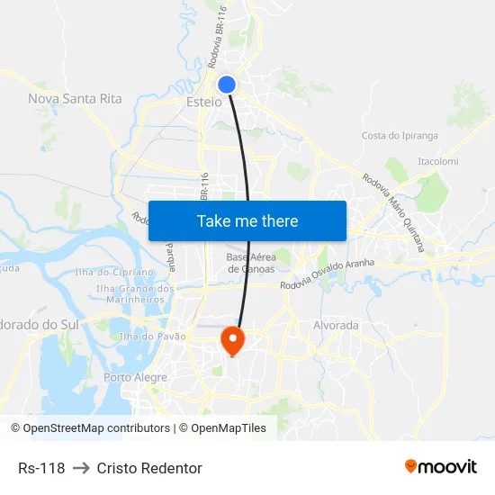Rs-118 to Cristo Redentor map
