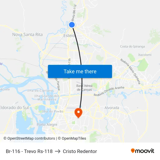 Br-116 - Trevo Rs-118 to Cristo Redentor map