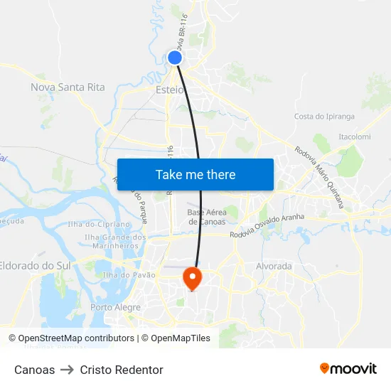 Canoas to Cristo Redentor map