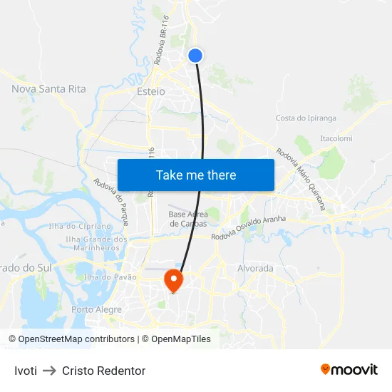 Ivoti to Cristo Redentor map