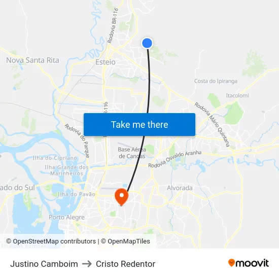 Justino Camboim to Cristo Redentor map