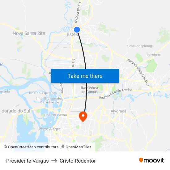 Presidente Vargas to Cristo Redentor map