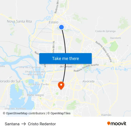 Santana to Cristo Redentor map