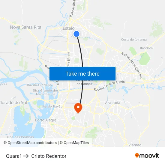 Quaraí to Cristo Redentor map