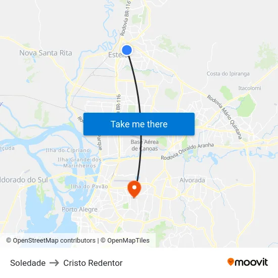 Soledade to Cristo Redentor map