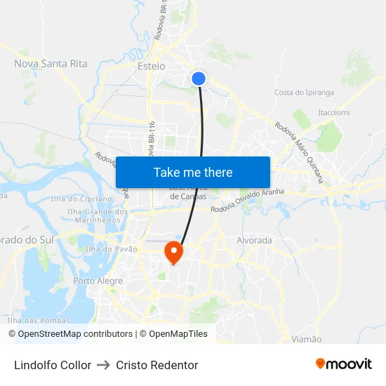 Lindolfo Collor to Cristo Redentor map