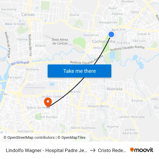 Lindolfo Wagner - Hospital Padre Jeremias to Cristo Redentor map