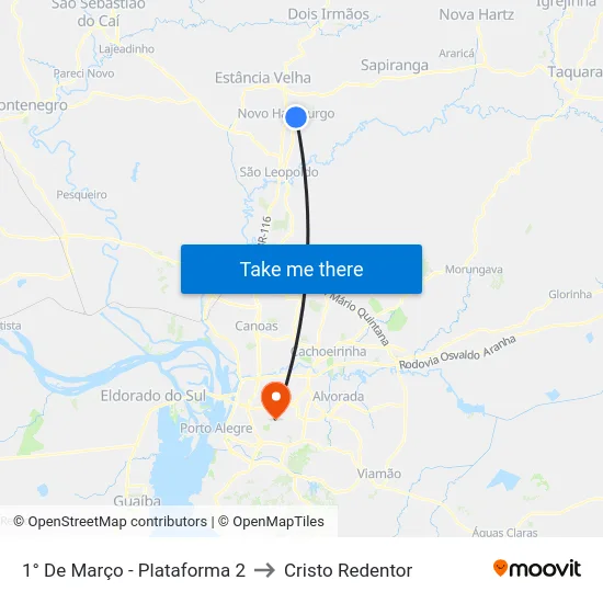 1° De Março - Plataforma 2 to Cristo Redentor map