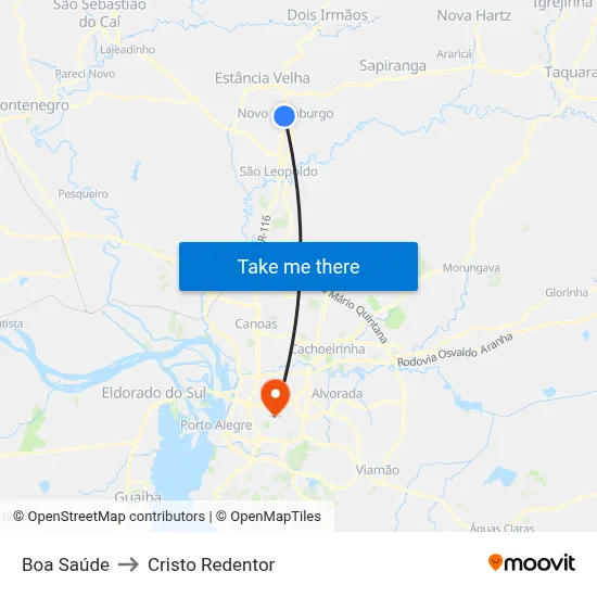 Boa Saúde to Cristo Redentor map