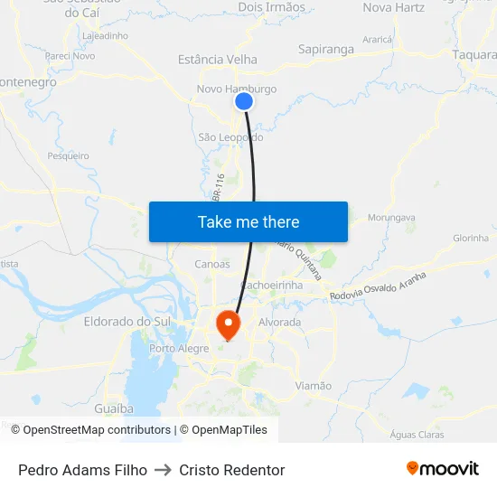 Pedro Adams Filho to Cristo Redentor map