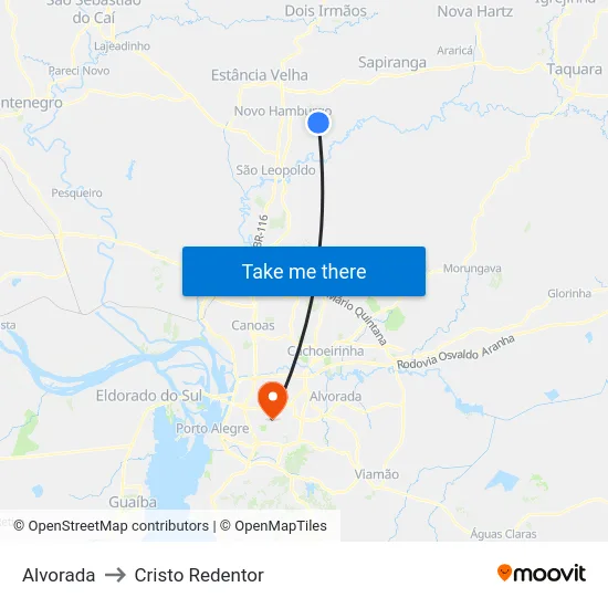 Alvorada to Cristo Redentor map