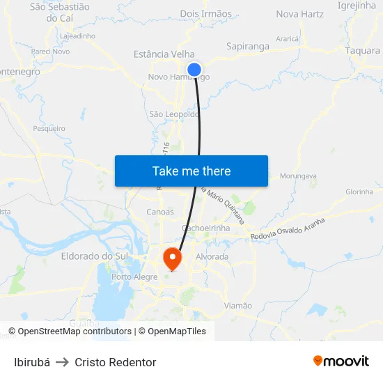 Ibirubá to Cristo Redentor map