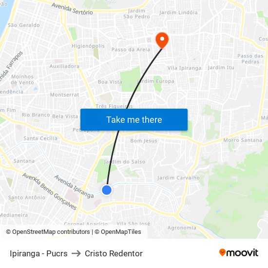 Ipiranga - Pucrs to Cristo Redentor map