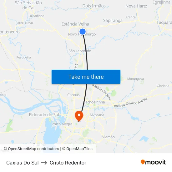 Caxias Do Sul to Cristo Redentor map