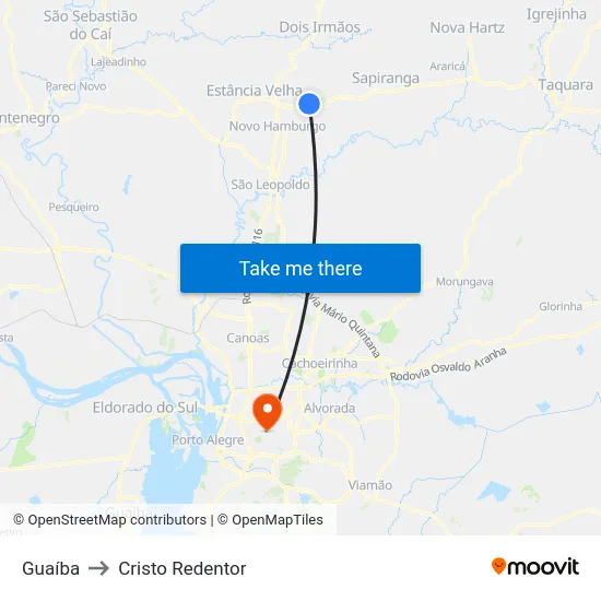 Guaíba to Cristo Redentor map