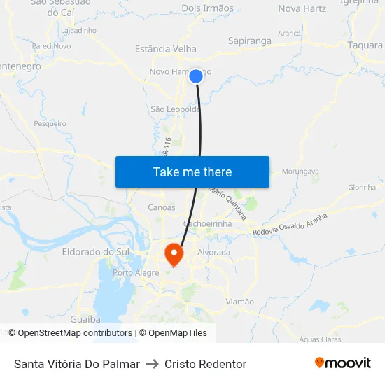 Santa Vitória Do Palmar to Cristo Redentor map