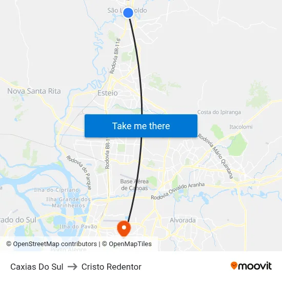 Caxias Do Sul to Cristo Redentor map