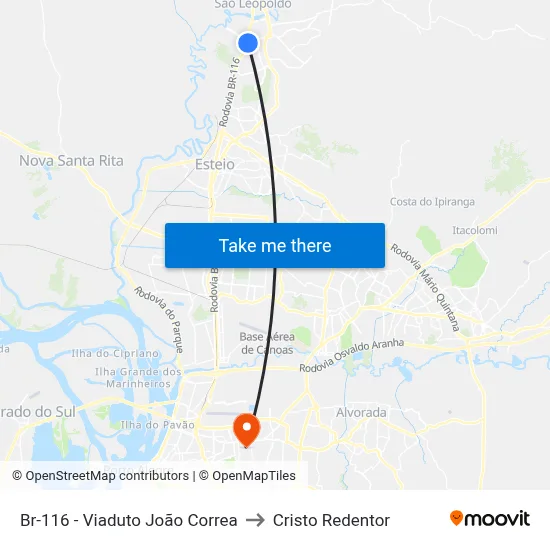Br-116 - Viaduto João Correa to Cristo Redentor map