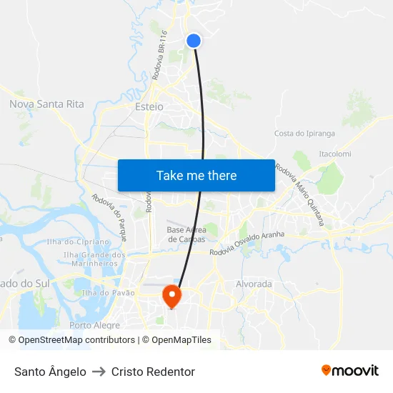 Santo Ângelo to Cristo Redentor map