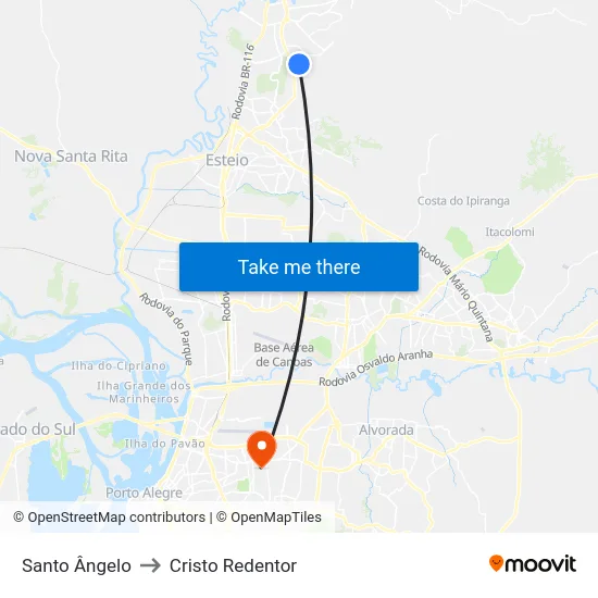 Santo Ângelo to Cristo Redentor map