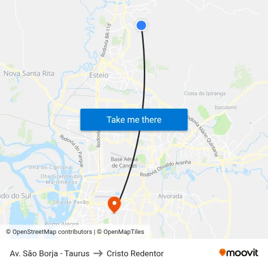 Av. São Borja - Taurus to Cristo Redentor map