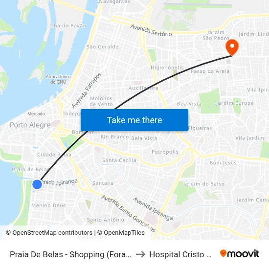 Praia De Belas - Shopping (Fora Do Corredor) to Hospital Cristo Redentor map