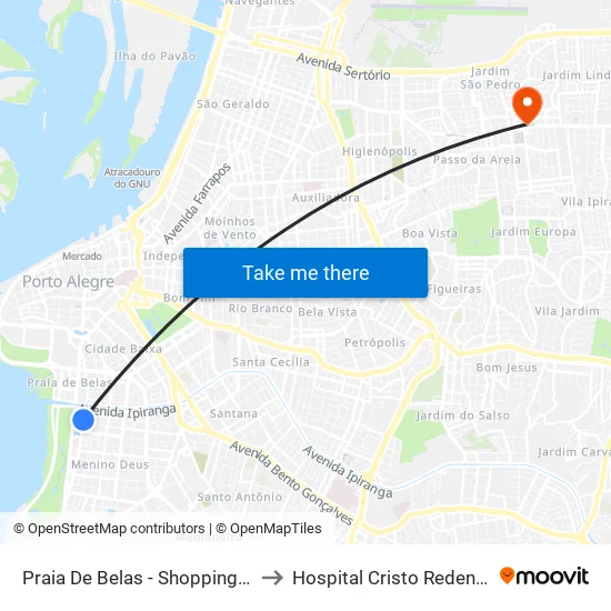 Praia De Belas - Shopping Bc to Hospital Cristo Redentor map