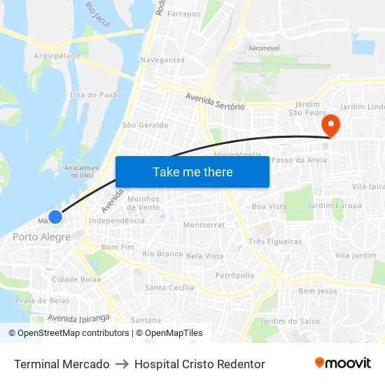 Terminal Mercado to Hospital Cristo Redentor map